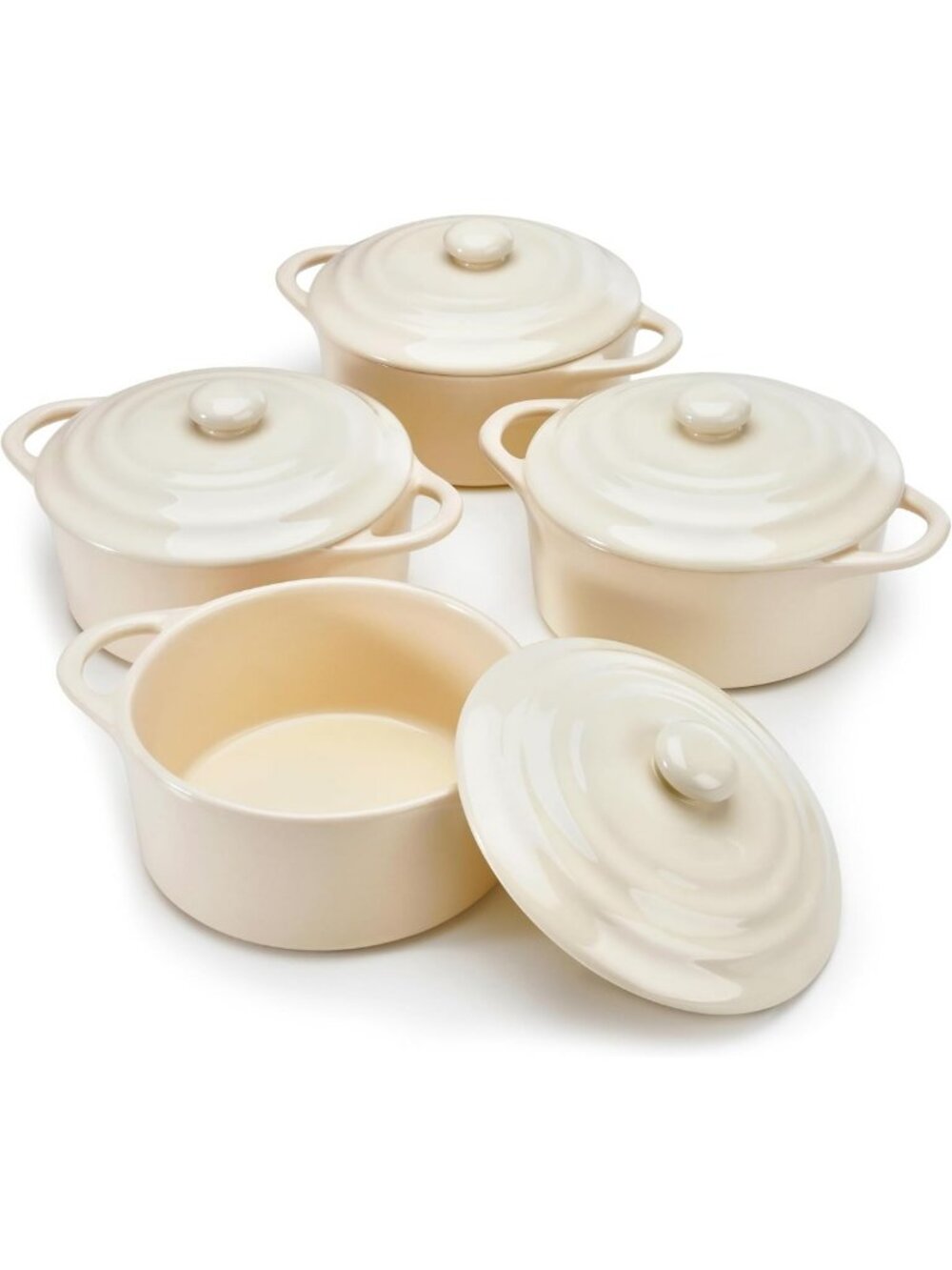 Mini Cocotte Set of 4 - 12 oz Dutch Oven with Lids & Handles, Ivory Cookware